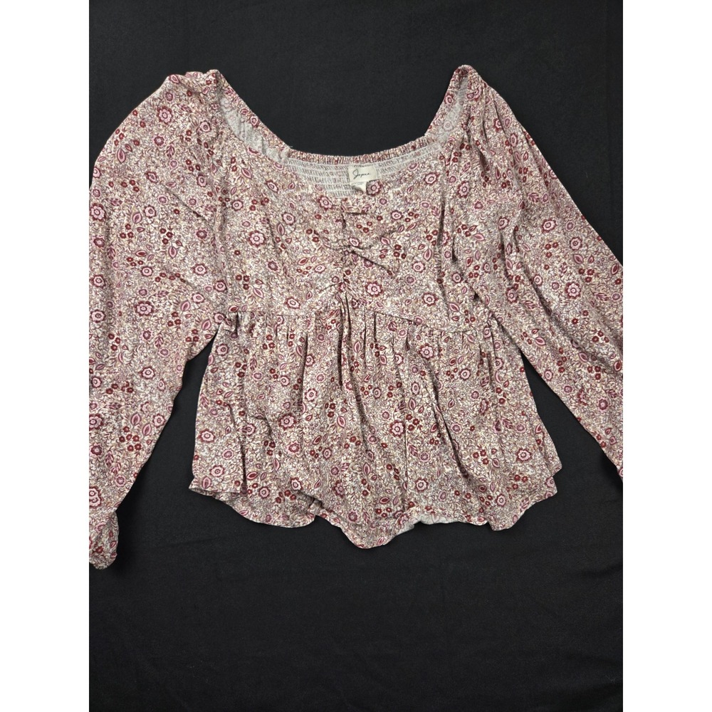 Jopana Womens Floral Print Smocked Peasant Blouse Size S Y2K Boho